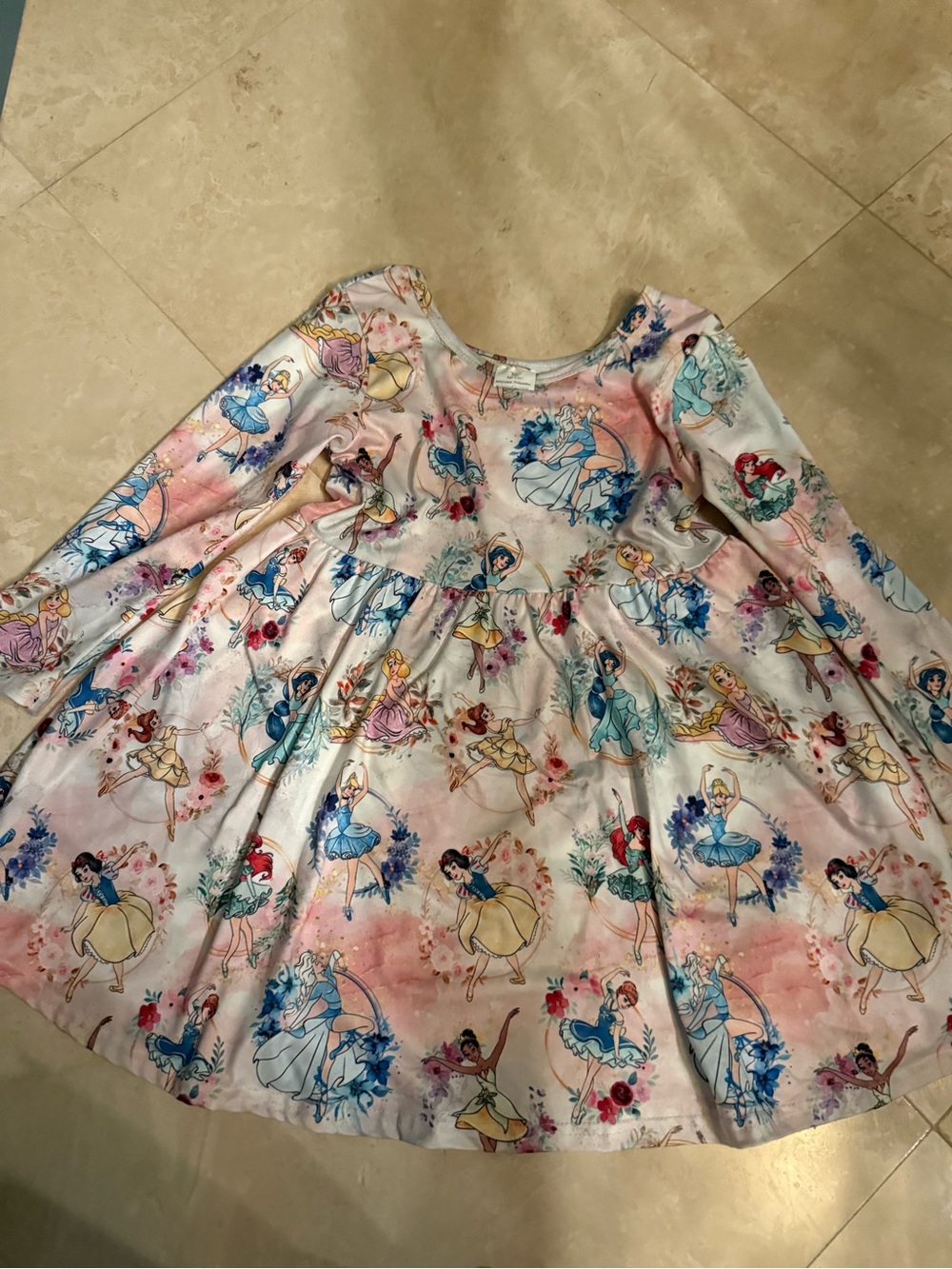 Disney Pink Blue White Princess Character Long Sleeve Dress